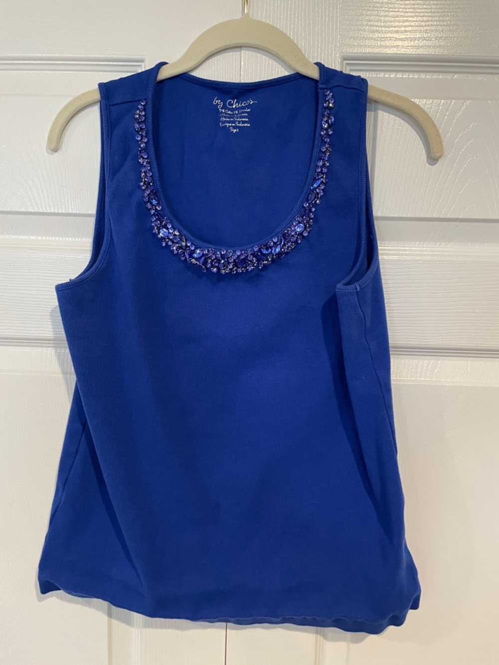 Chico's Beaded Scoop Neck Tank - Blue
